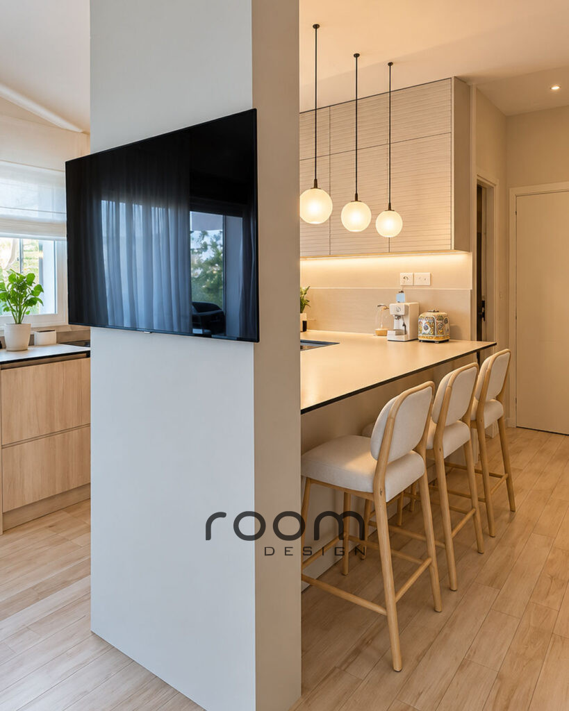 Realizácia kuchyne a obývačky prímorského apartmánu